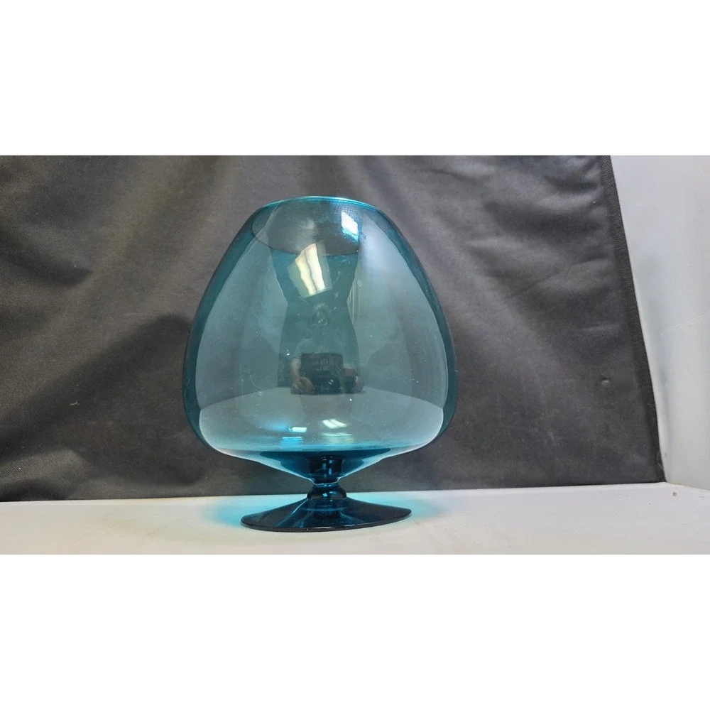 Vintage Empoli Optic Brandy Snifter Vase Art Glass Aqua Blue